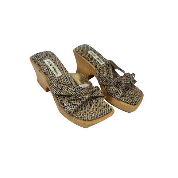 Steve Madden Caesar size 7B chunky wooden heel sandals snakeskin pattered leathe - Picture 1 of 11